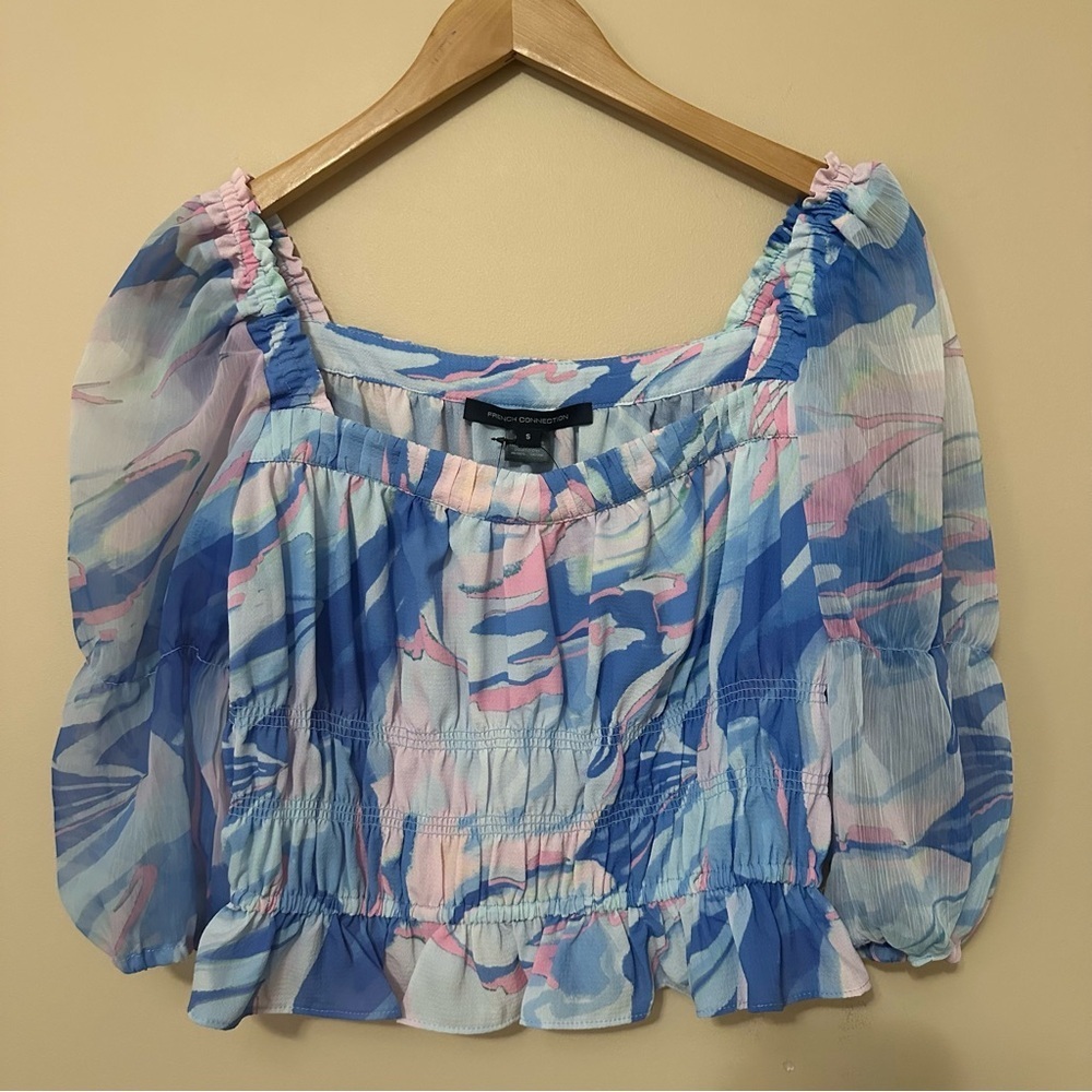 French Connection Flowy Boho Whimsy Crop Top - Blue, Pink, Purple - Small - NWT
